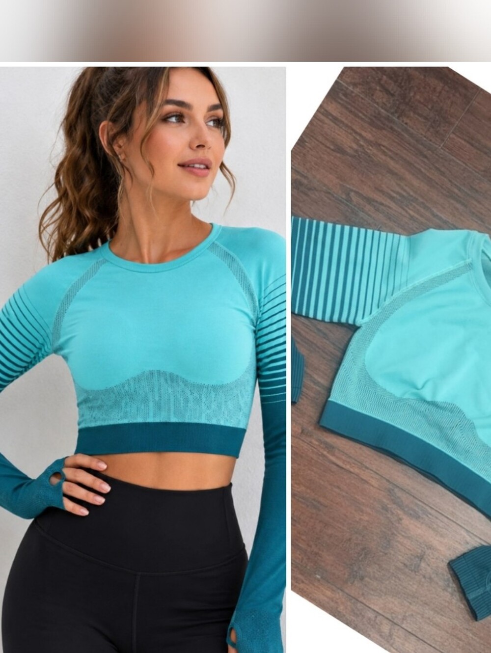 FeelinGirl Teal Long Sleeve SPORTS TOP